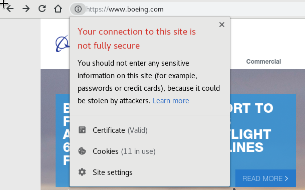 Boeing fails to enforce HTTPS on their corporate website