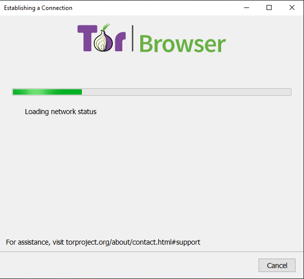 An image of the Tor browser establishes the connection with the tor network