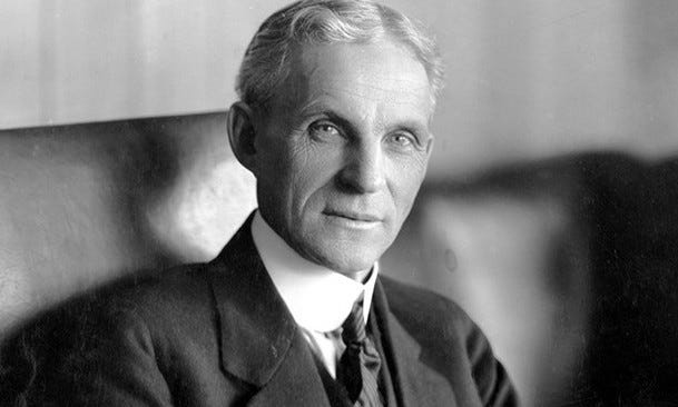 A black and white photo of Henry Ford.