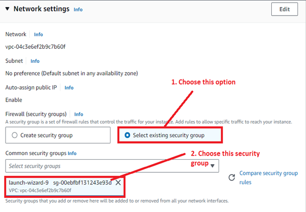 Choose the Security Group