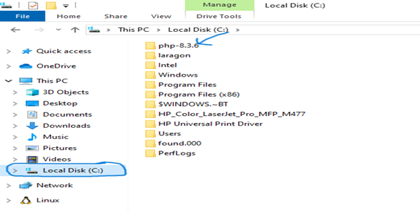 Extract folder to C drive
