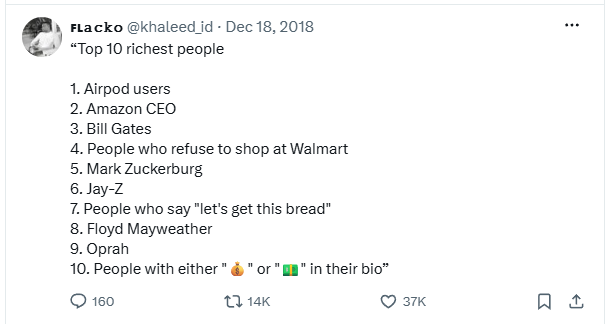 Tweet jokingly ranks AirPod users as the world’s richest people, ahead of Amazon’s CEO and Bill Gates.