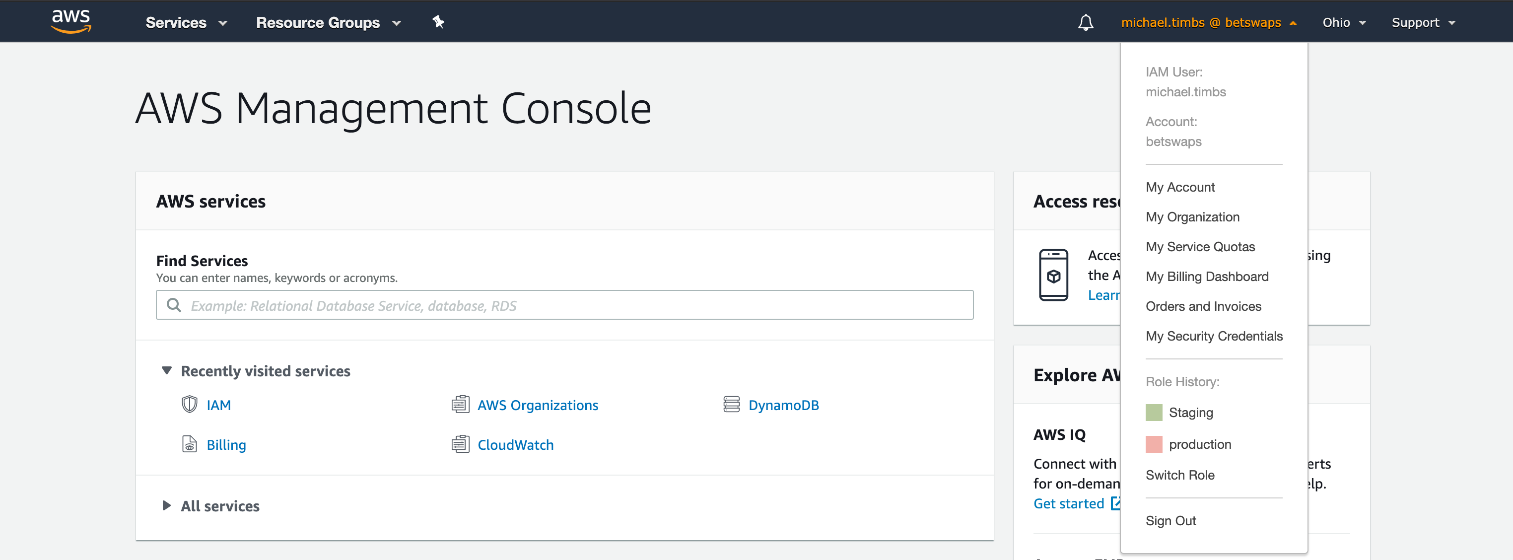 AWS Console — Switch Roles