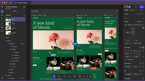 Ejemplo de diseño responsivo en Figma.
