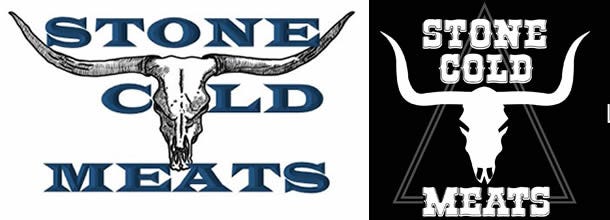 Design examples before and after Stone Cold Meats logo