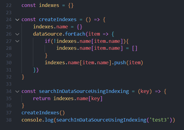 Example to create indexes and using that searching inside a documents