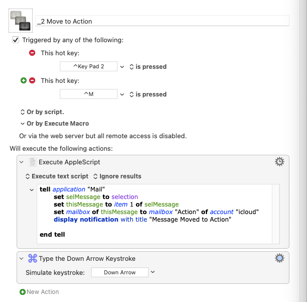 screenshot of Keyboard Maestro macro used to process email