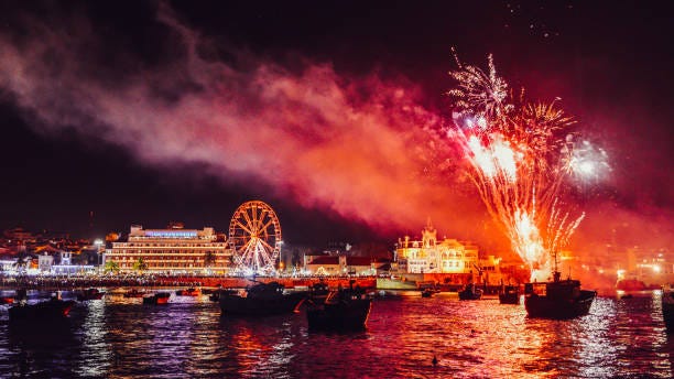 New Year’s Eve fireworks at Cascais Bay near Lisbon
