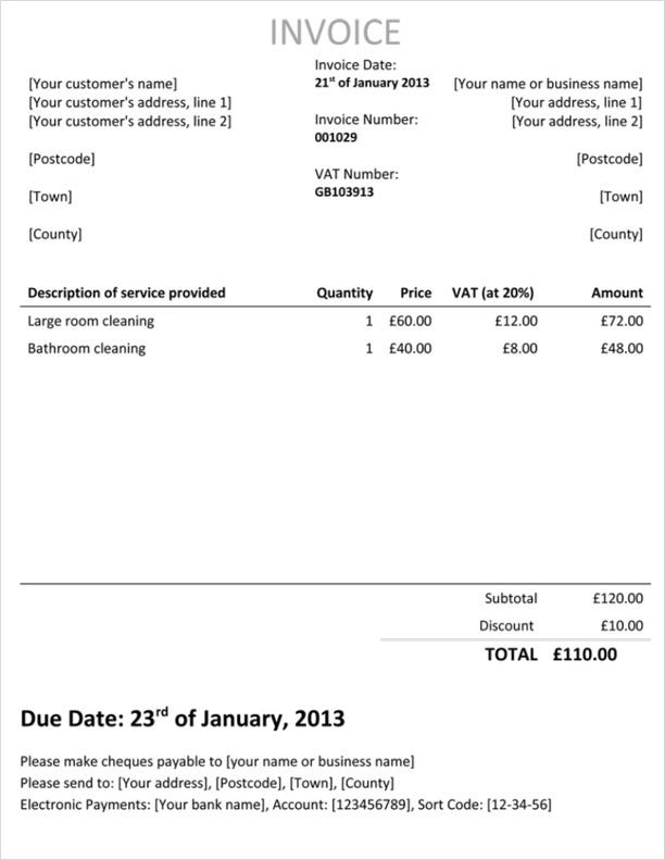 invoice template for small business accounting