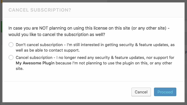 Freemius SDK - After License Deactivation Subscription Cancellation Prompt