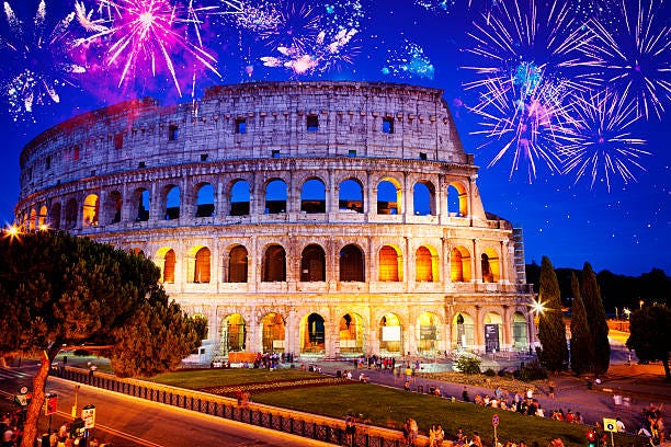 Fireworks over the Colosseum at Night in Rome