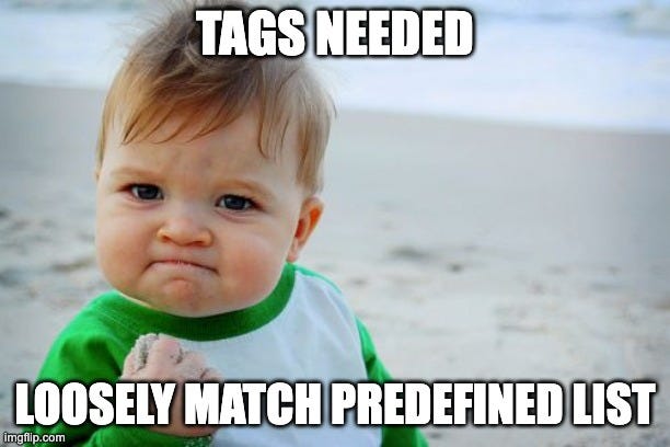 Success kid for tags I needed correlated to Istio predefined list