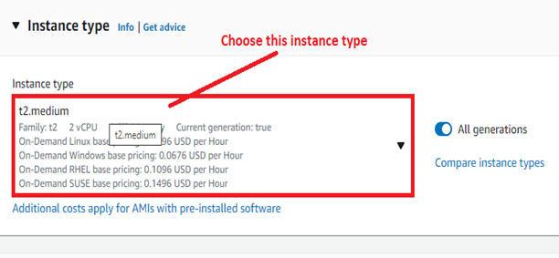 Select the Instance Type (t2.medium)