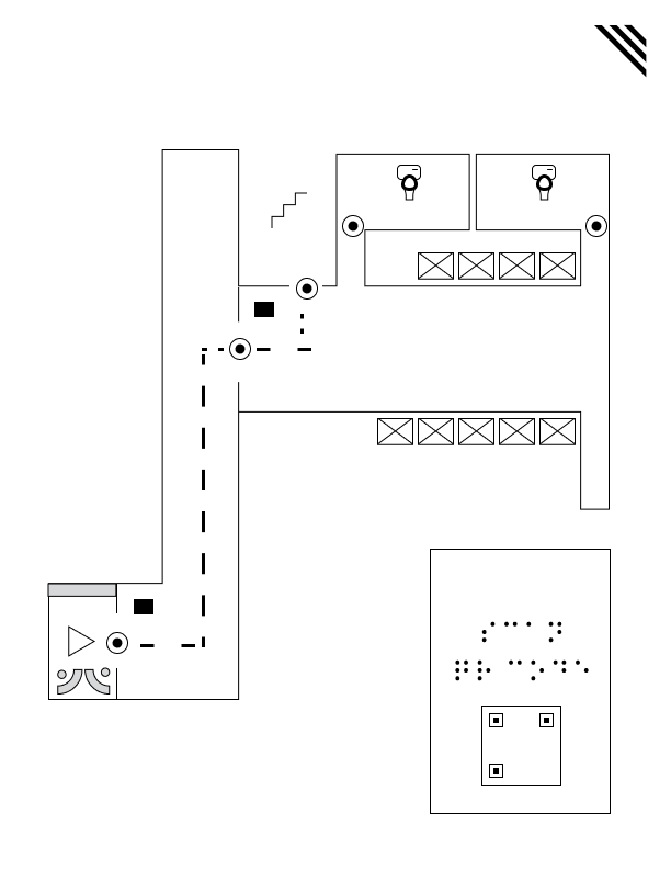 Detailed map design with elaborate symbols, compatible with the swell form machine, illustrating the building’s interior stairs, their proximity to elevators, and the location of the Ability Project space.