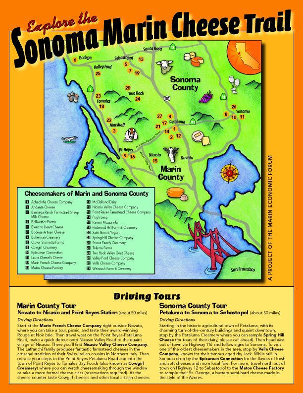 map of Sonoma Marin Cheese Trail