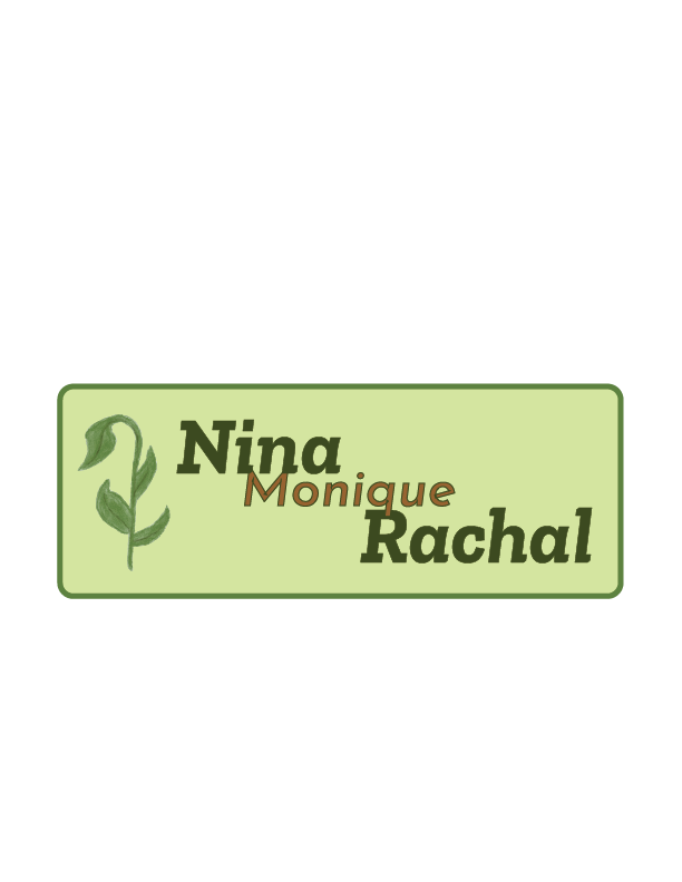 Green rounded rectangle with a growing plant and the words “Nina Monique Rachal” inside it.