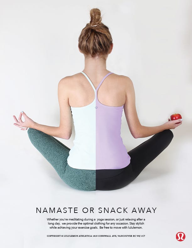 Lululemon advert: Namaste or snack away