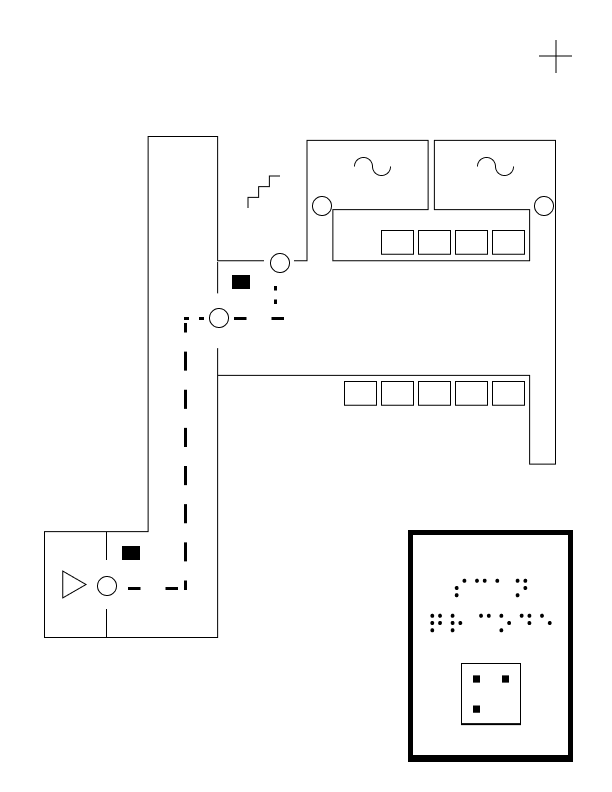 Braille embosser-compatible map design showcasing the building’s interior stairs, elevators, and Ability Project space using simplified shapes.