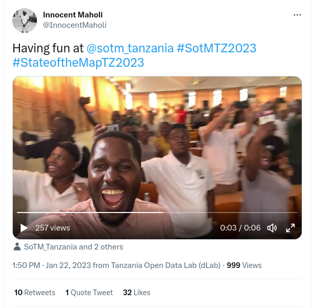 tweet from Innocent Maholi at SotM Tanzania