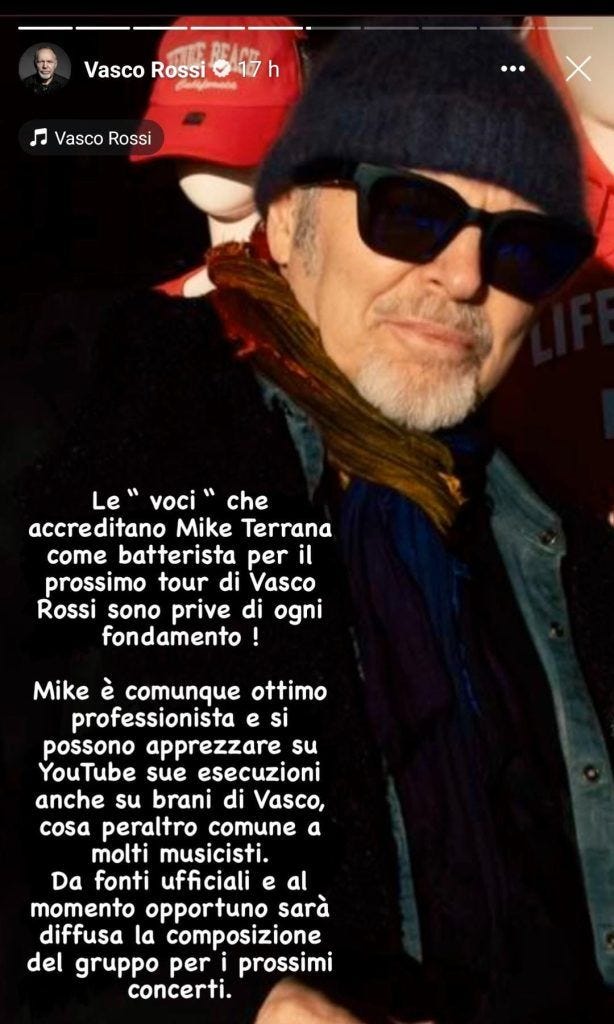 Vasco Rossi smentisce Mike Terrana come nuovo batterista