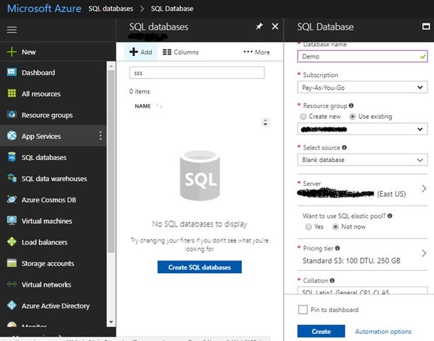 Create, Copy, Rename And Delete SQL Database In Azure