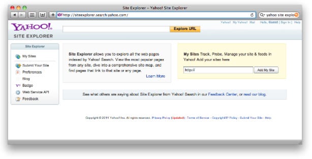 yahoo site explorer