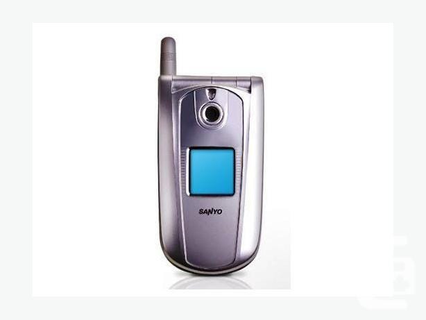 A stock picture of a Sanyo SCP-8100 smart phone, which is a flip phone from around 2004.