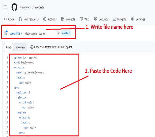 deployment.yaml file code