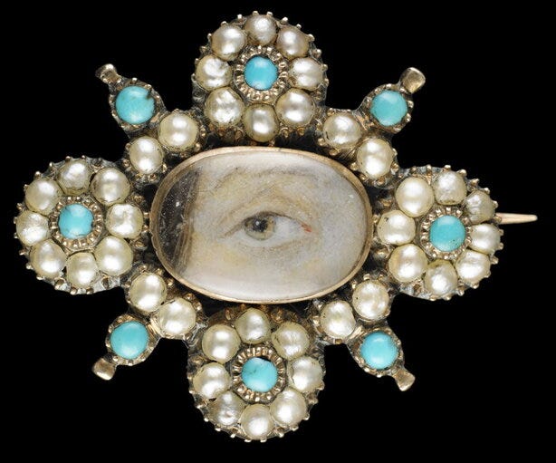 Lover’s eye brooch with perls and turquoise stones. Circa 1820. (Photo: Birmingham Museum of Art)