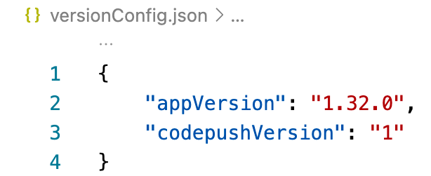 versionConfig.json contains two keys, appVersion and codepushVersion which is the current version of the app in iOS and Android
