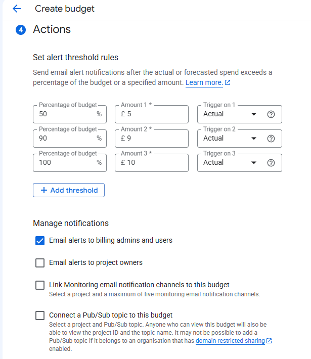Traditional budget alert — no spend cap