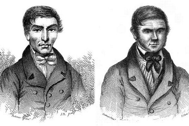 Pencil sketches made during the trial of Burke and Hare.