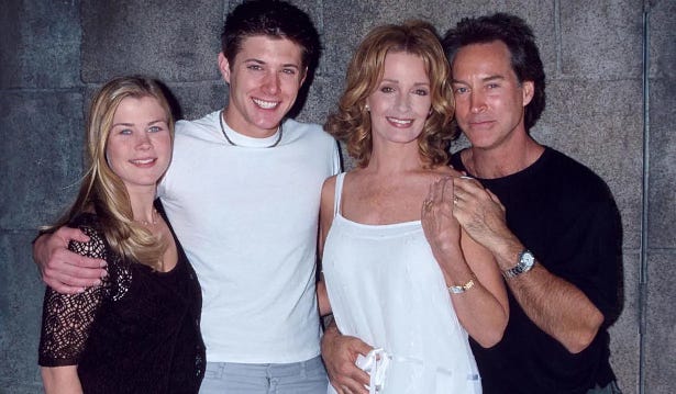 Characters from the soap opera Days of Our Lives  Marlena Evans and her husband, John Black. Also pictured is the twins Eric and Sami Brady, that Marlena had with Roman Brady.