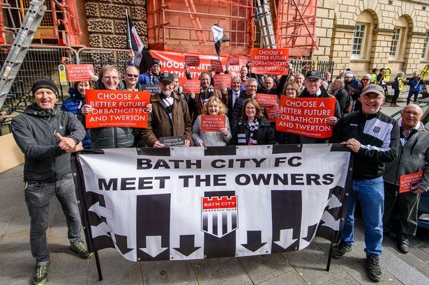 Bath City FC supporters protesting the council’s rejection of new stadium development.