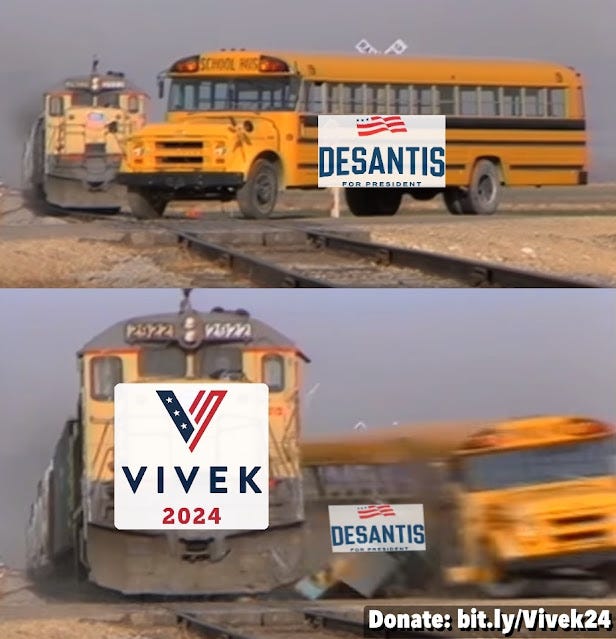 Vivek Ramaswamy 2024 A Train Hitting A School Bus Meme