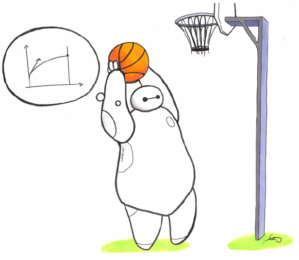 Baymax Big Hero 6 calculating a basketball dunk