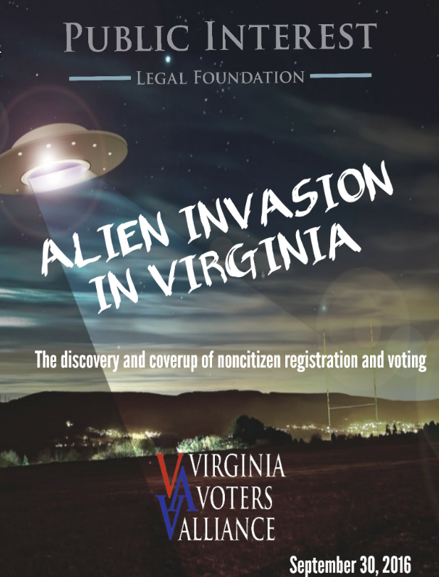 The cover of the Public Interest Legal Foundation, or PILF’s, report titled “Alien Invasion in Virginia,” which looks into vo