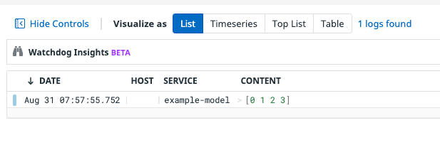 Logs for the task execution