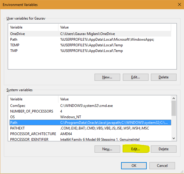 set path variable for java