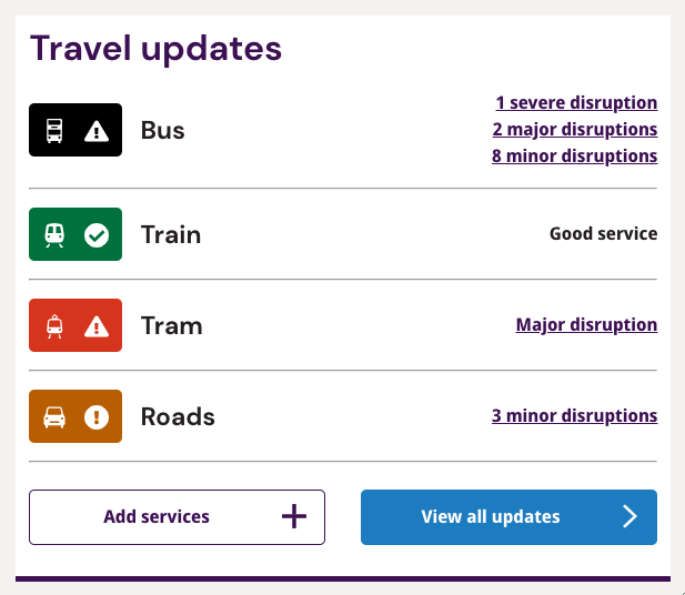 The travel updates widget on our new homepage