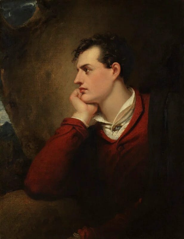 Portrait of Lord Byron made by Richard Westall in 1813