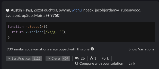 screen shot of a best practice solution to the Javascript coding challenge.