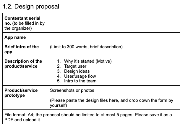 Screenshot of an excerpt from a Google Doc, where I wrote English translation of the hackathon brief; the excerpt is about instructions on writing the design proposal