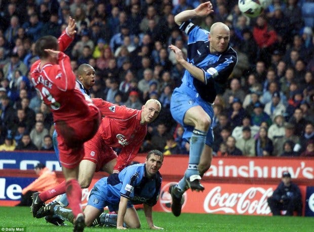 Keith Ryan scorers for Wycombe Wanderers against Liverpool