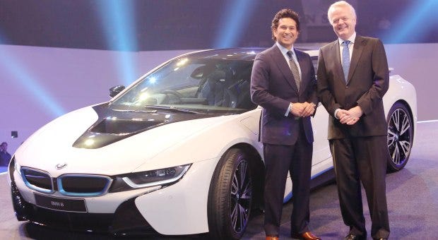 Sachin Tendulkar and Mr. Philipp von Sahr, President, BMW Group India with the BMW i8