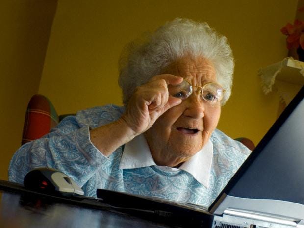 Grandma while using a computer