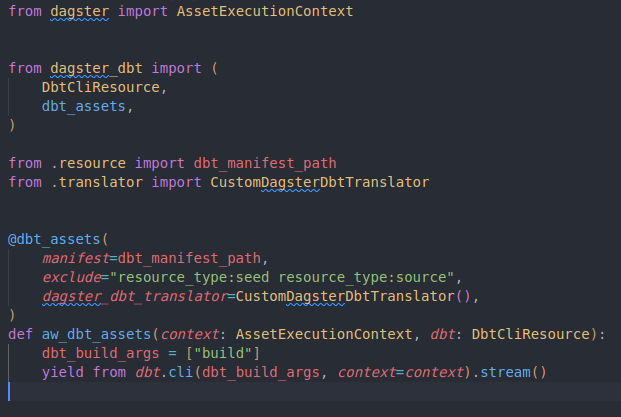 Image showing code of integration that generates dagster assets.