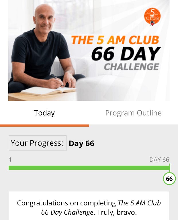 A picture from the 5 AM Club application 66 day challenge I did
