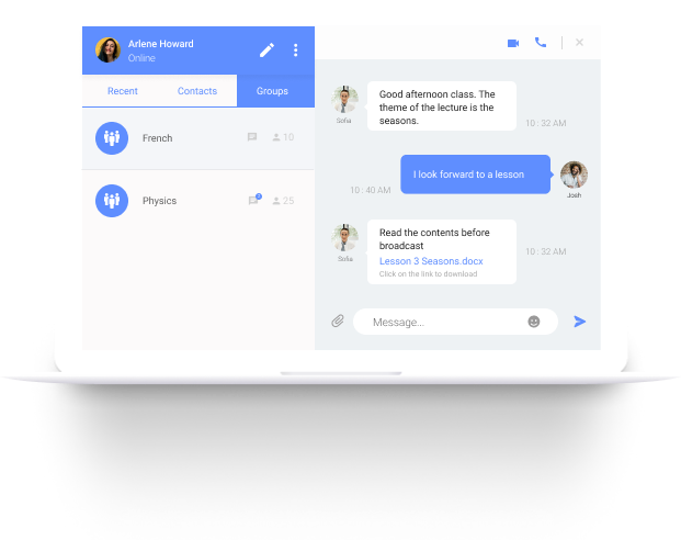 Chat application for an educational platform