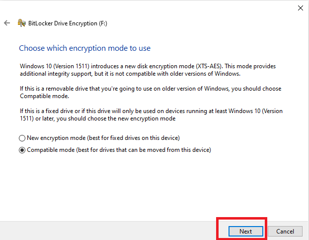 choose encryption mode